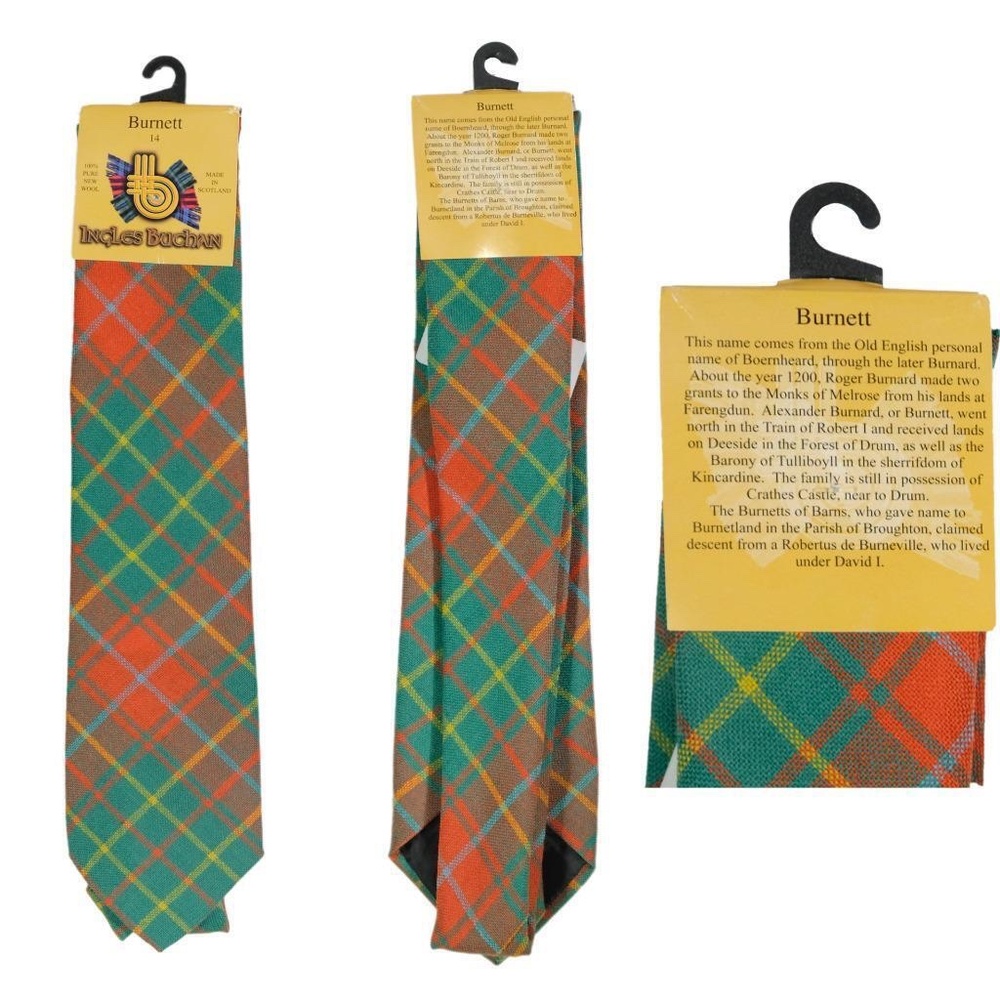 NWT INGLES BUCHAN Neck Tie Tartan Plaid 100% Wool Scotland Green Orange
